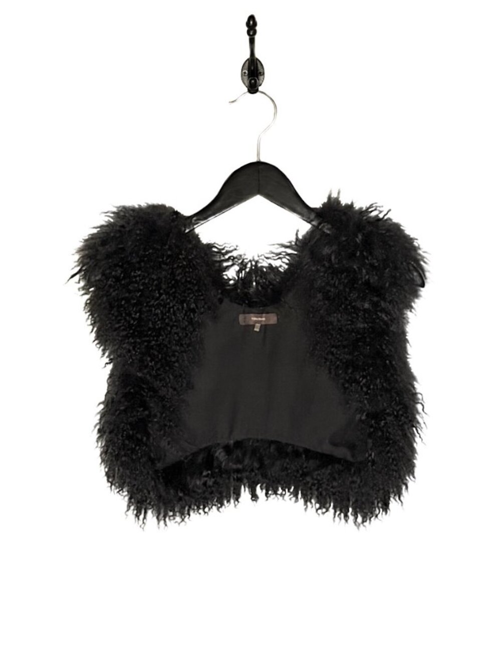 Vera Wang Black Mongolian Fur Sleeveless Bolero